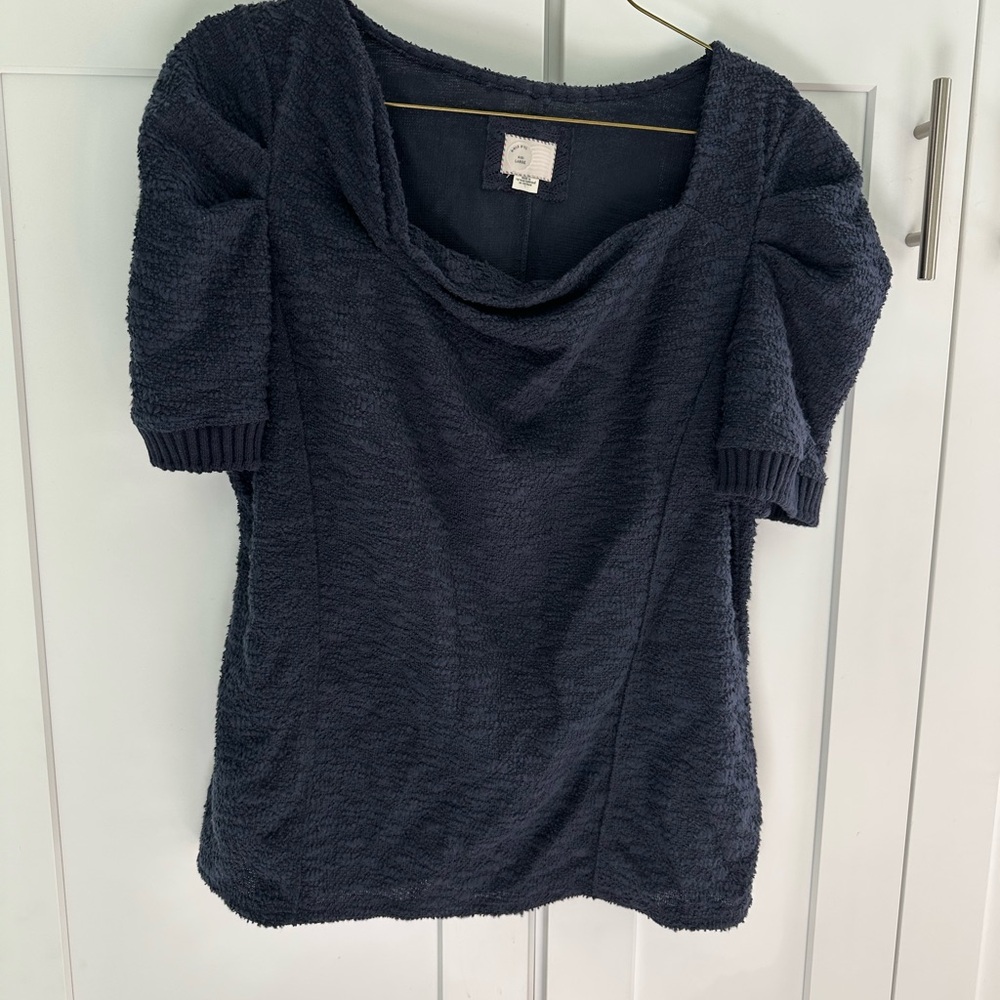 Anthropologie Navy Textured Short Sleeve Top